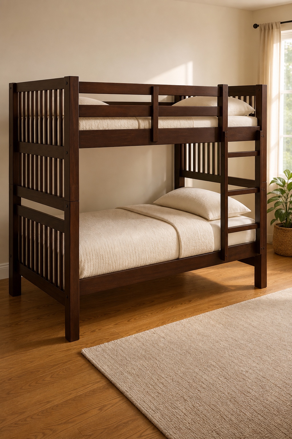 Classic Solid Wood Bunk Bed with Rich Polished Finish